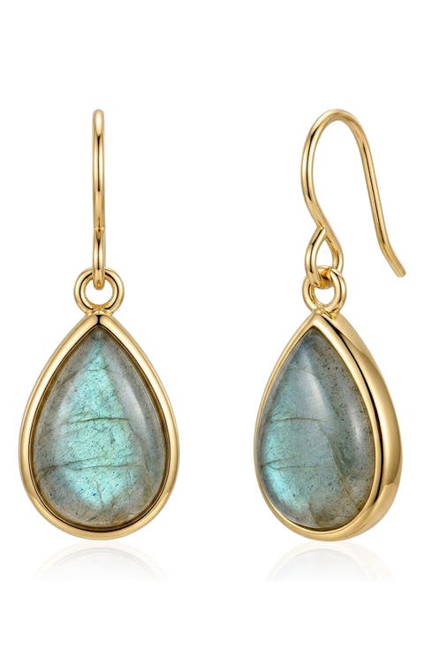 14k Gold Plated Teardrop Stone Drop Earrings