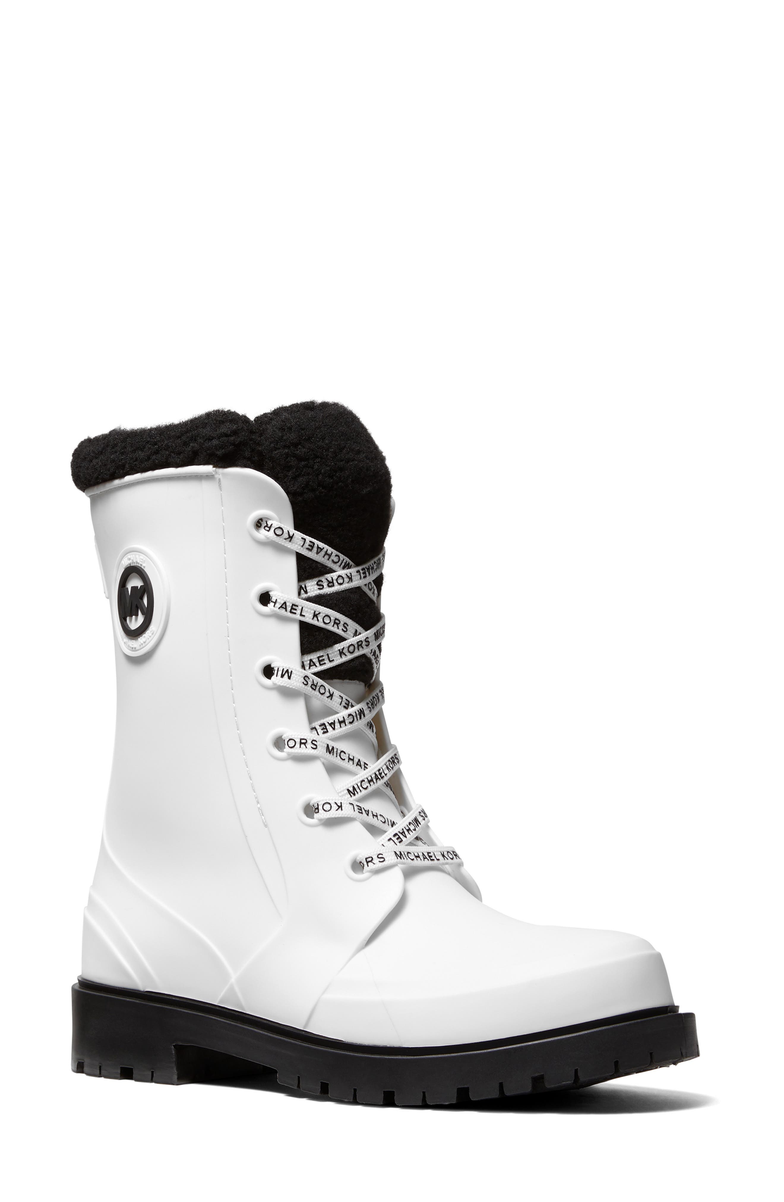 Montaigne Faux Fur Rain Boot, Main, color, OPTIC WHITE