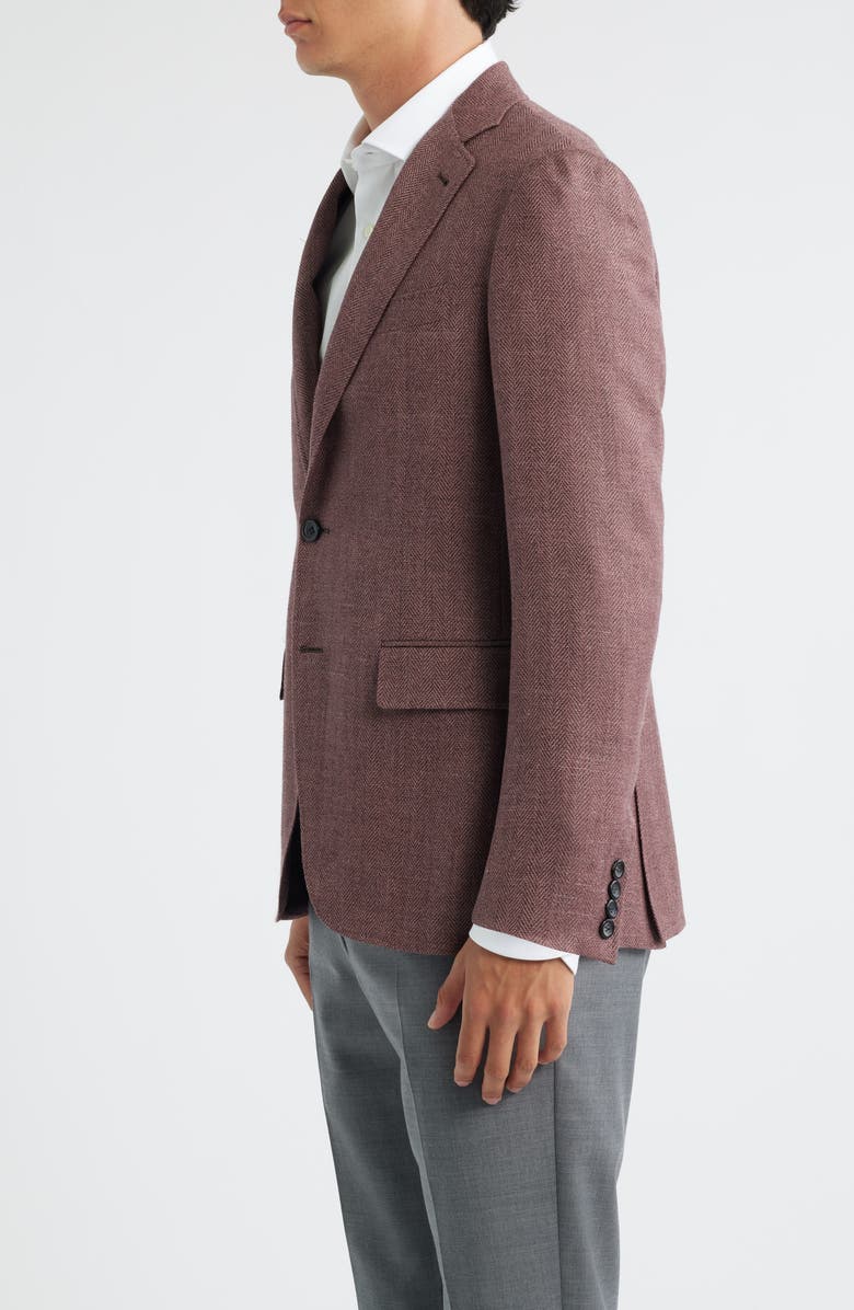 Canali Kei Trim Fit Light Red Wool & Silk Blend Herringbone Sport Coat, Alternate, color, Light Red