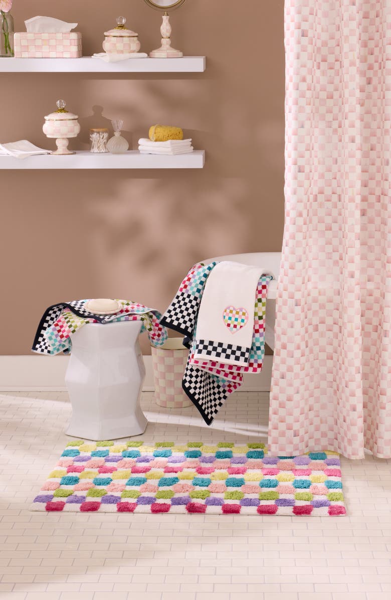 MACKENZIE CHILDS Rainbow Micro Check Cotton Blend Bath Rug, Alternate, color, Pink