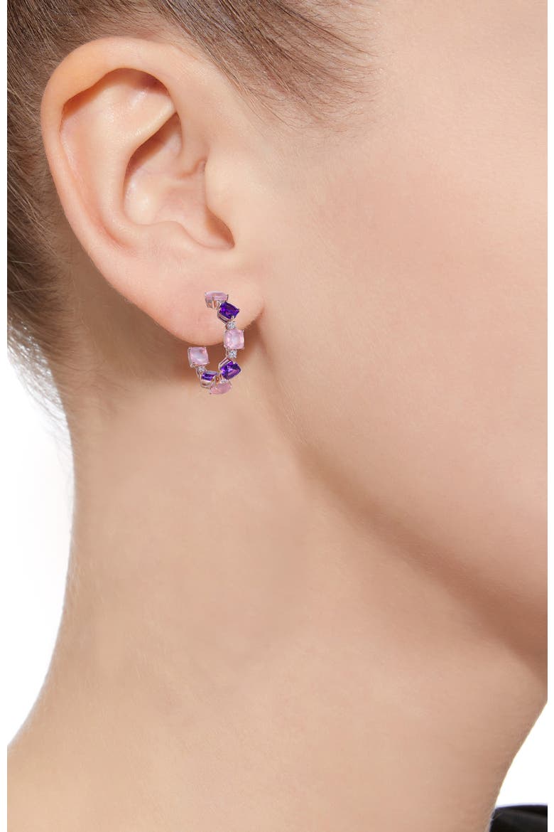 Rose Quartz & Amethyst Earrings with Diamonds, Alternate, color, Pink & Purple