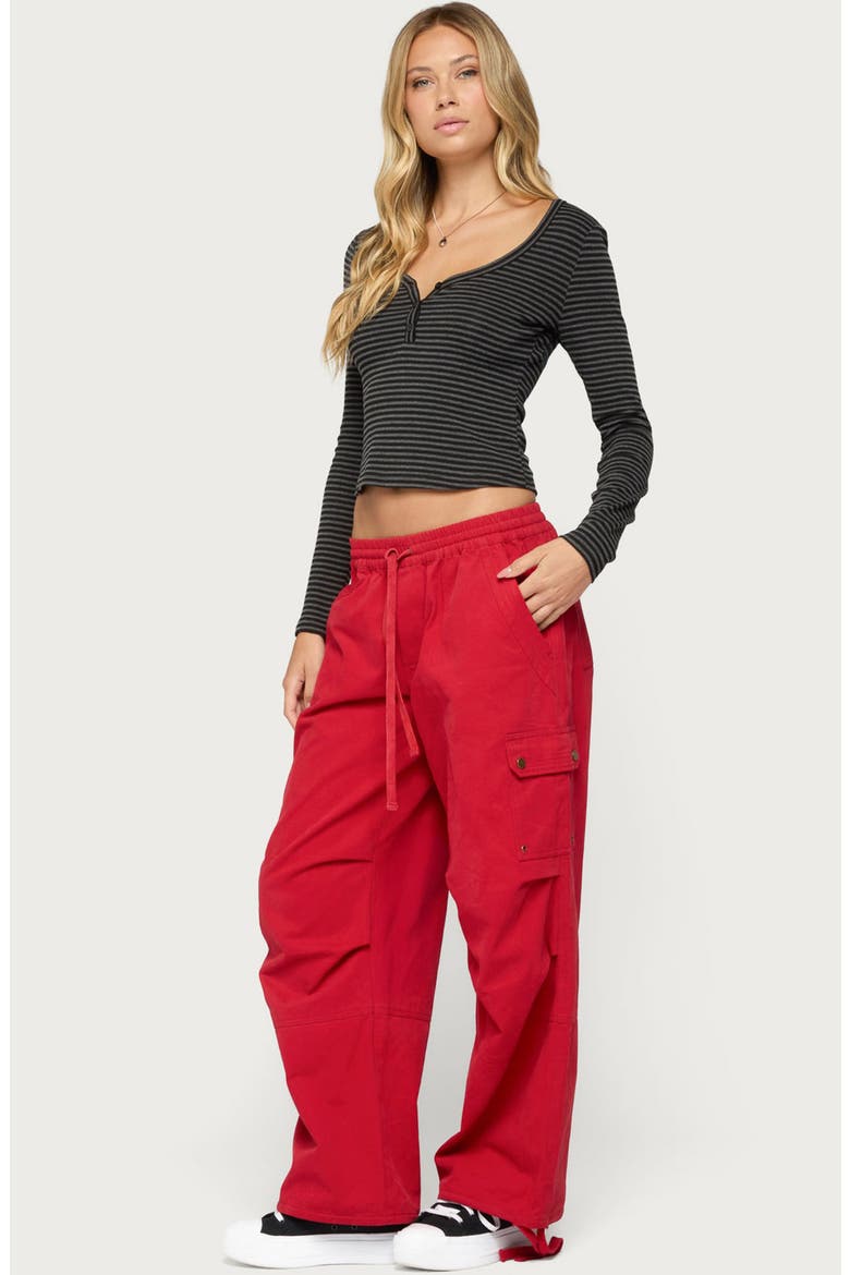 Jocelyn Striped Long Sleeve Henley Crop Top, Alternate, color, DARK-GRAY-MELANGE-AND-BLACK