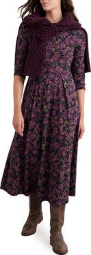 Seasalt Cornwall Veronica Print Stretch Organic Cotton Jersey Midi Dress