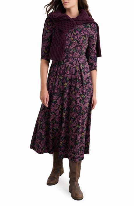 Seasalt Cornwall Veronica Print Stretch Organic Cotton Jersey Midi Dress