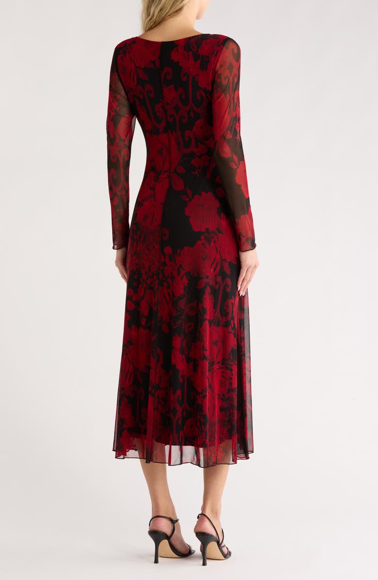 Connected Apparel Long Sleeve Mesh Midi Dress, Alternate, color, Red