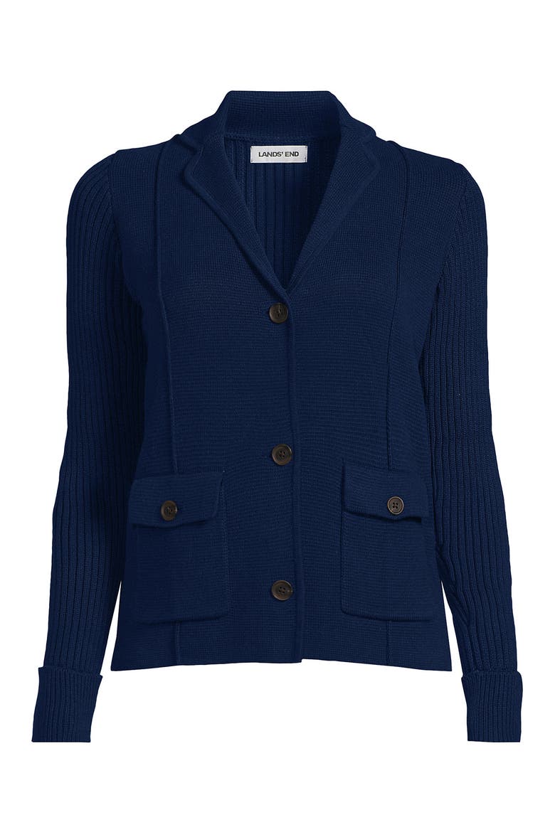 Plus Size Drifter Ribbed Collared Blazer Sweater, Alternate, color, Deep Sea Navy
