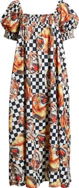 Dressed in Lala Palm Springs Lion Print Smocked Maxi Dress