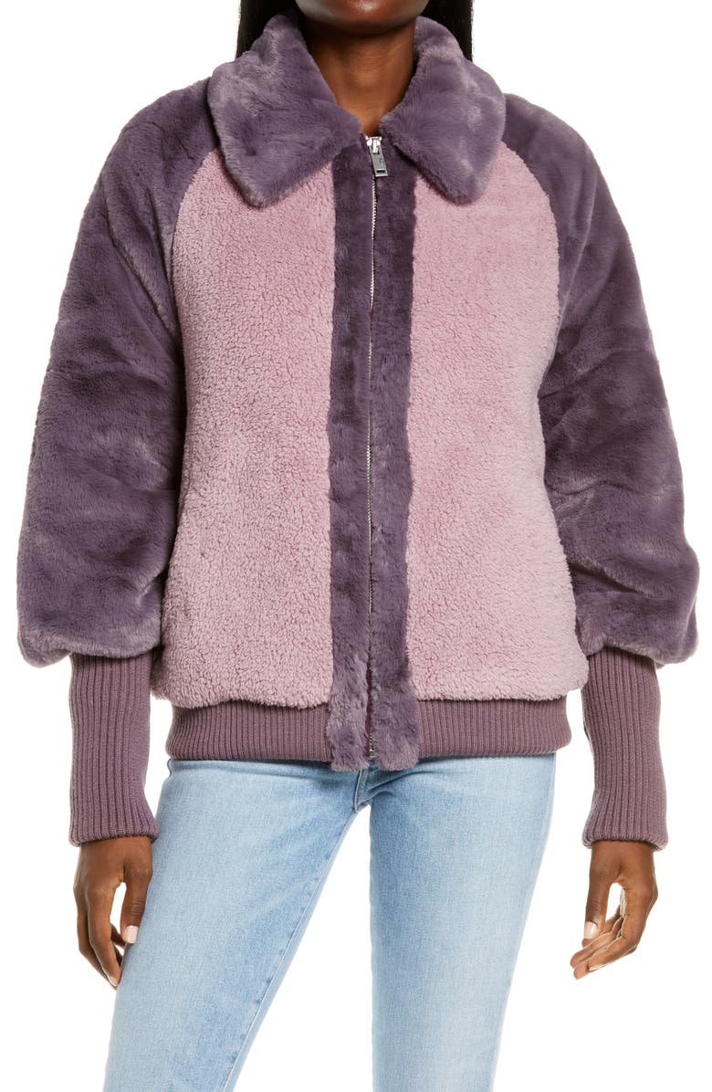 UGG<sup>®</sup> Augusta Faux Fur & Faux Shearling Baseball Jacket, Alternate, color,