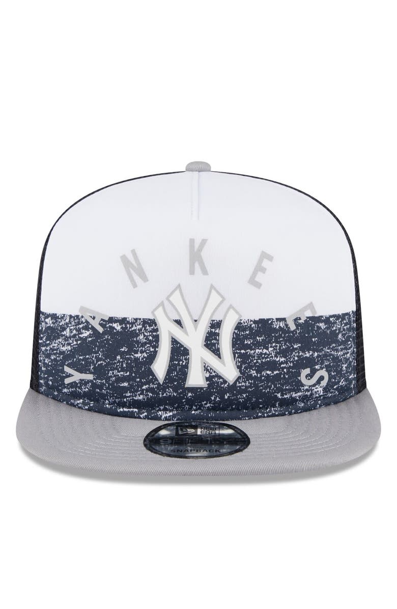 New Era Men's New Era White/Gray New York Yankees Team Foam Front A-Frame Trucker 9FIFTY Snapback Hat, Alternate, color, White