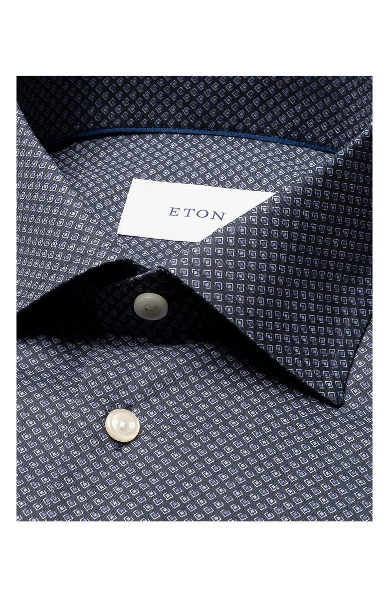 Eton Contemporary Fit Geometric Print Organic Cotton Dress Shirt, Alternate, color, Navy