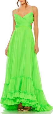 Mac Duggal Cut Out Chiffon Tiered Strappy Open Back Gown