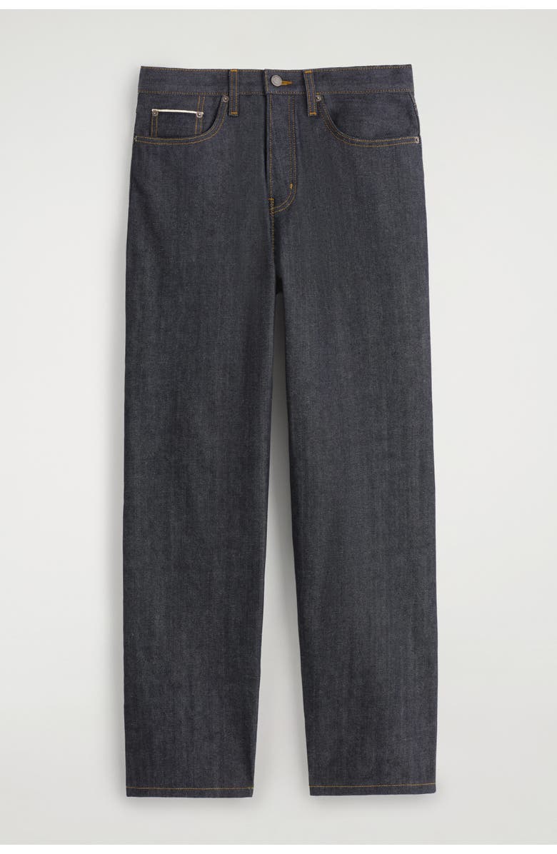 COS Rider Raw Selvedge Relaxed-Fit Straight-Leg Jeans, Alternate, color, Raw Indigo