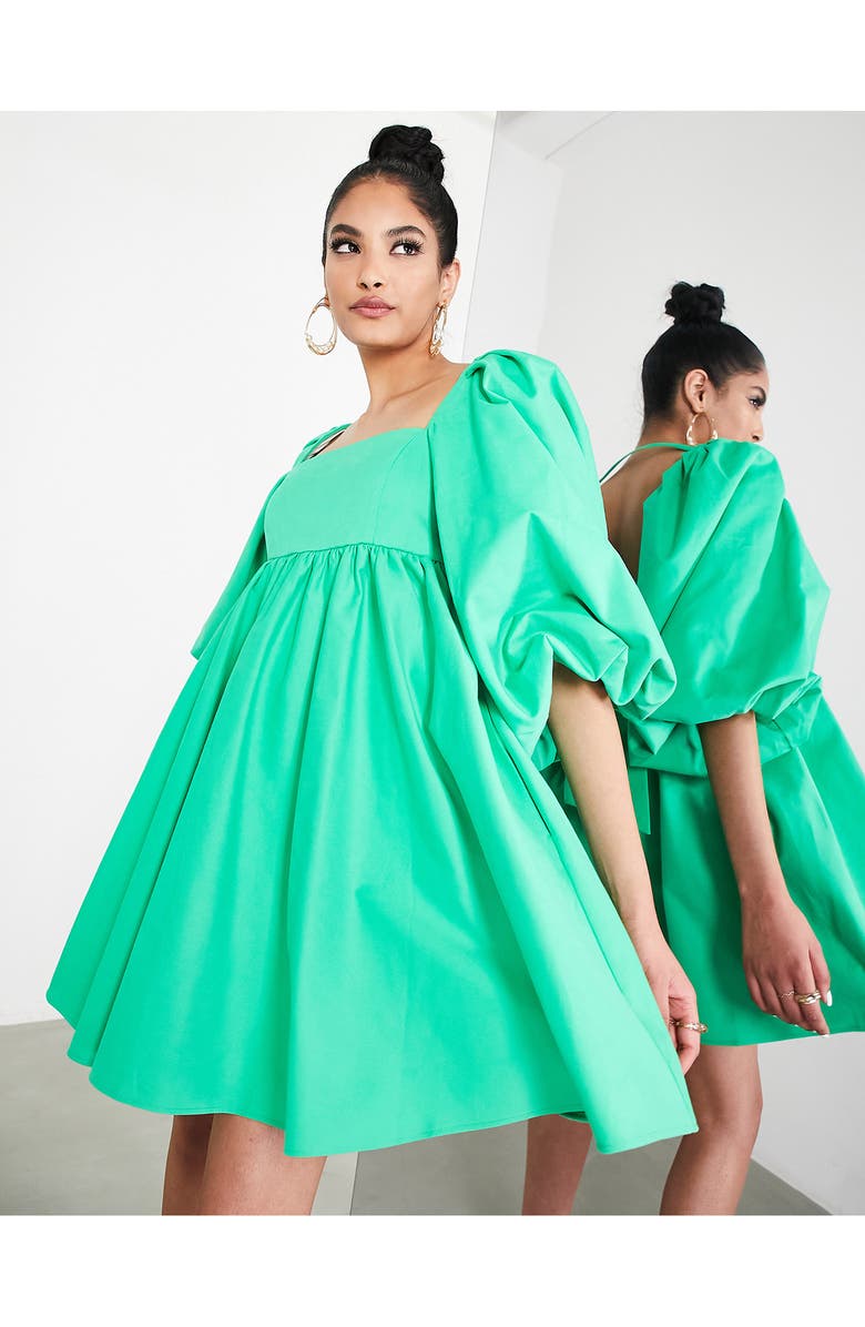 ASOS DESIGN EDITION Bow Back Cotton Babydoll Dress, Alternate, color, 