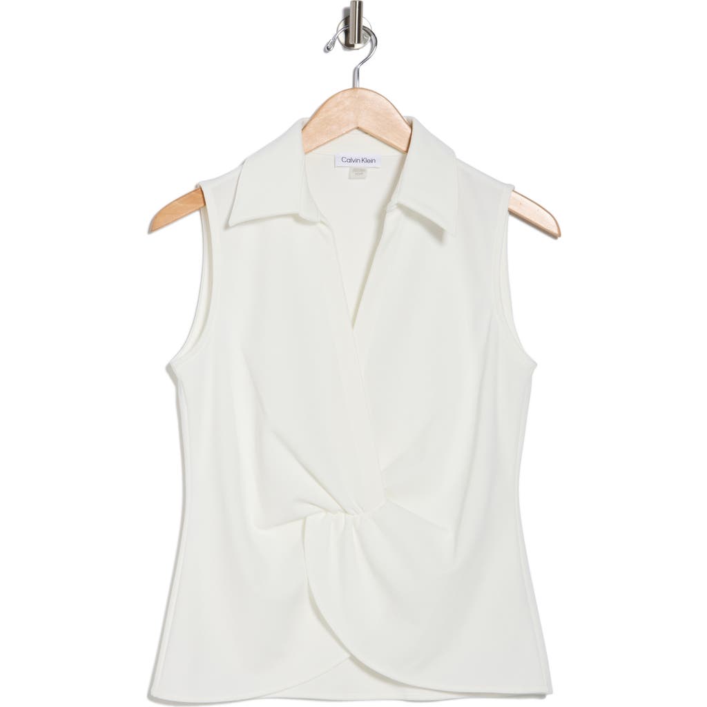 Calvin Klein Collared Sleeveless Twist Front Top In White