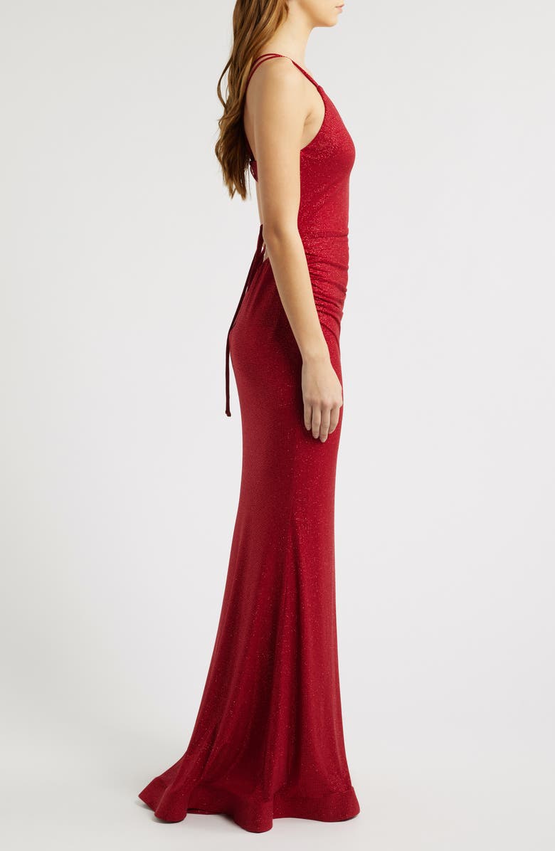 CITY STUDIO Glitter Strappy Horsehair Hem Gown, Alternate, color, Red