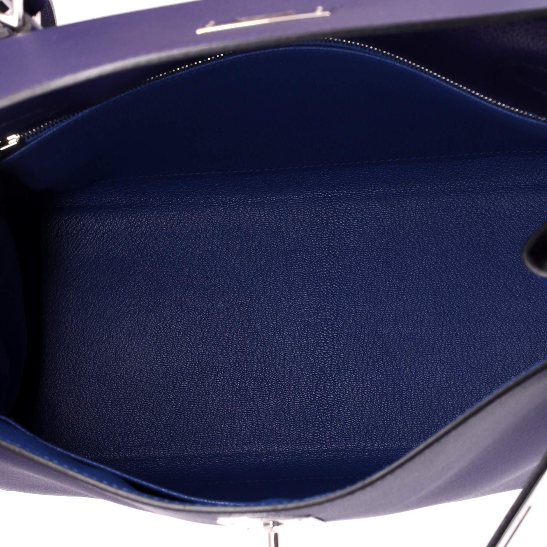 Pre-Owned Hermes Kelly Handbag Verso Evercolor with Palladium Hardware 28, Alternate, color, Verso-Bleu Encre/Bleu Zellige