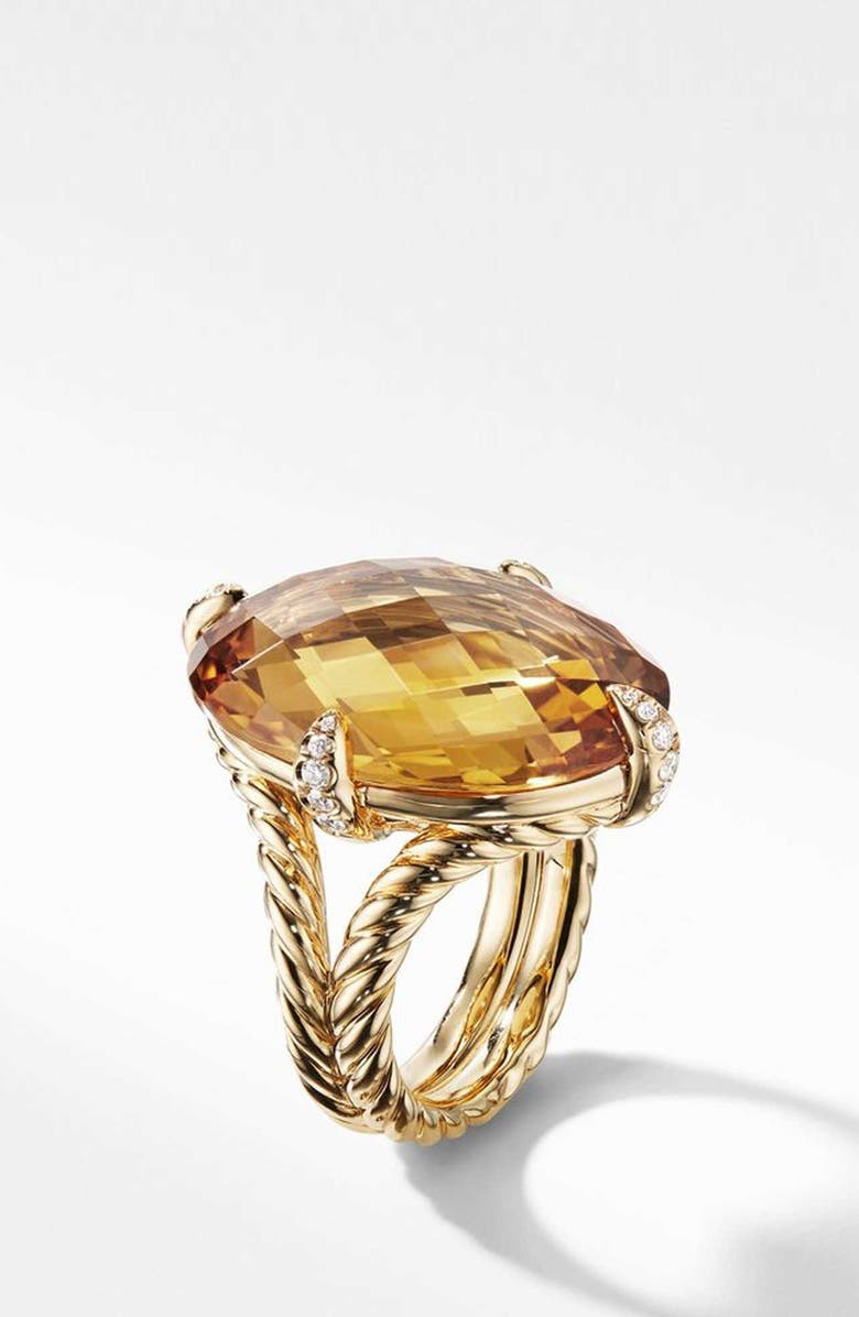 David Yurman Chatelaine<sup>®</sup> 18k Gold Statement Ring with Honey Quartz & Diamonds, Alternate, color, 
