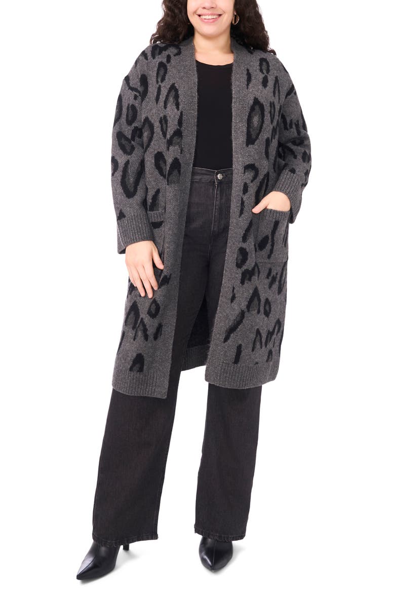 Animal Jacquard Longline Cardigan, Alternate, color, MEDIUM HEATHER GREY