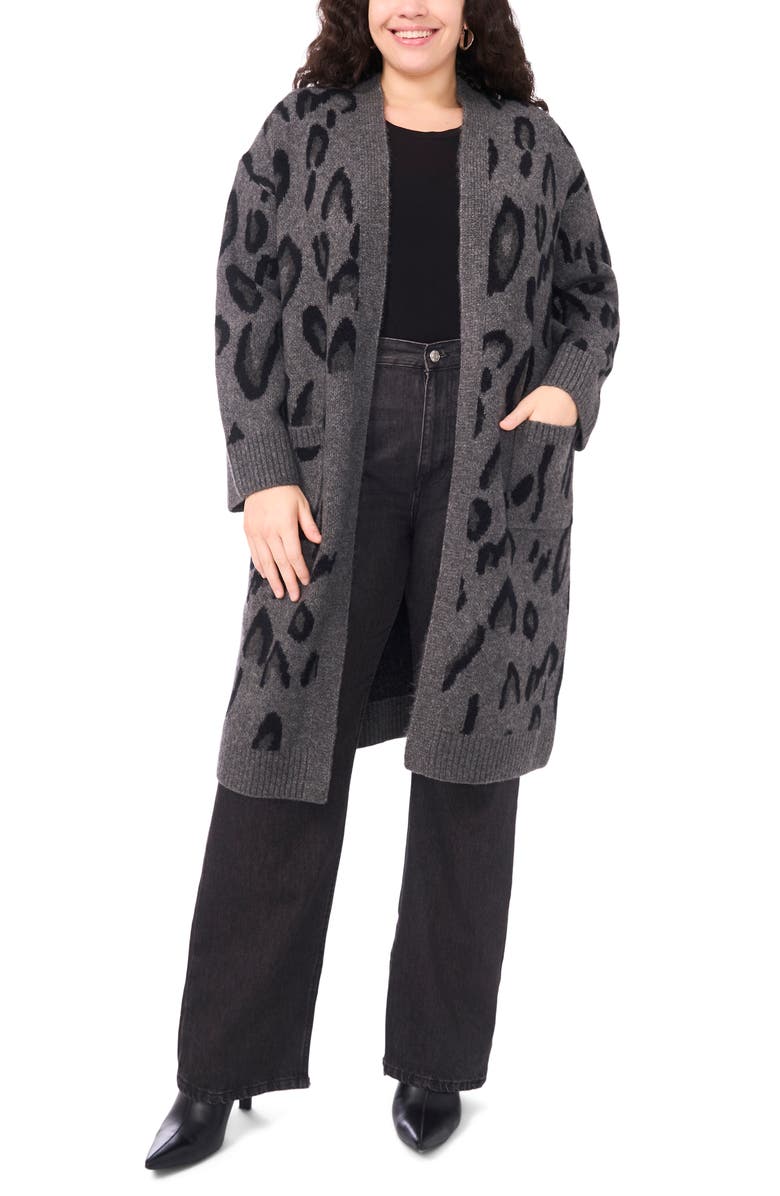 Vince Camuto Animal Jacquard Longline Cardigan, Alternate, color, Medium Heather Grey