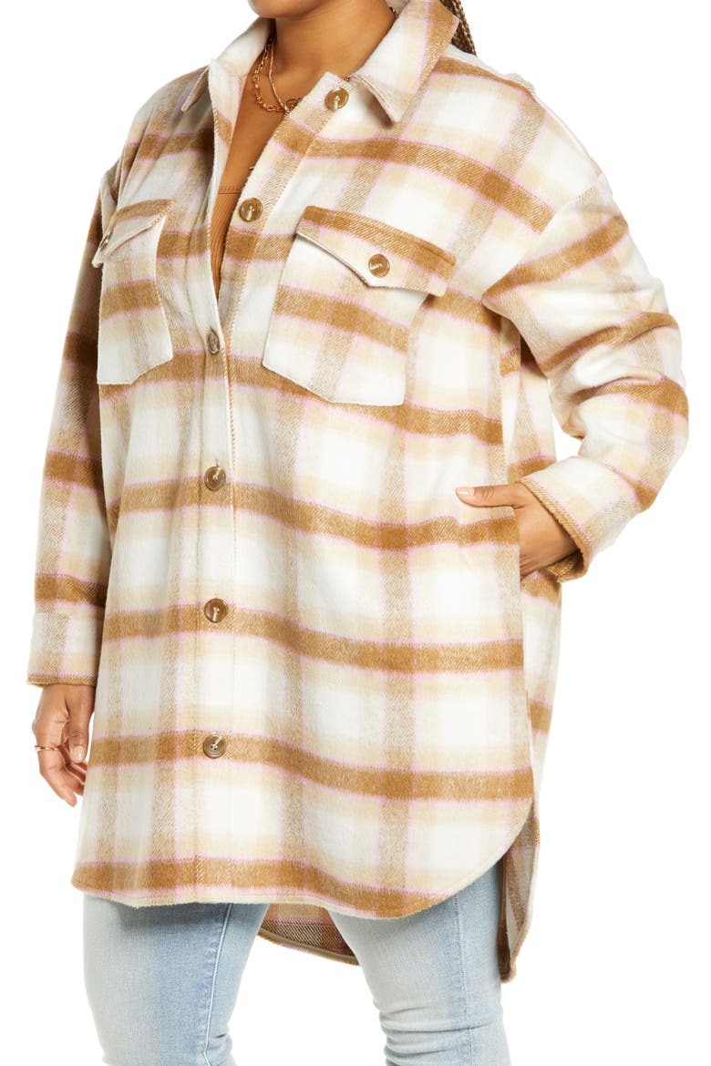 Brushed Plaid Oversize Shirt Jacket, Alternate, color, IVORY ABBY LG PLAID