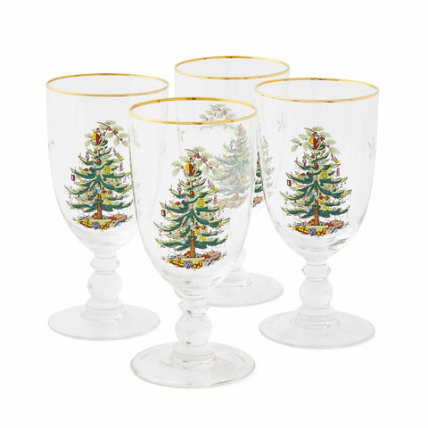 Christmas Tree Set Of 4 Pedestal Goblets, 16 Oz