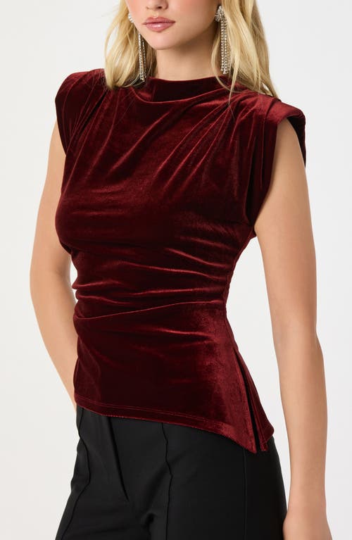 Astr The Label Strong Shoulder Velvet Top In Burgundy