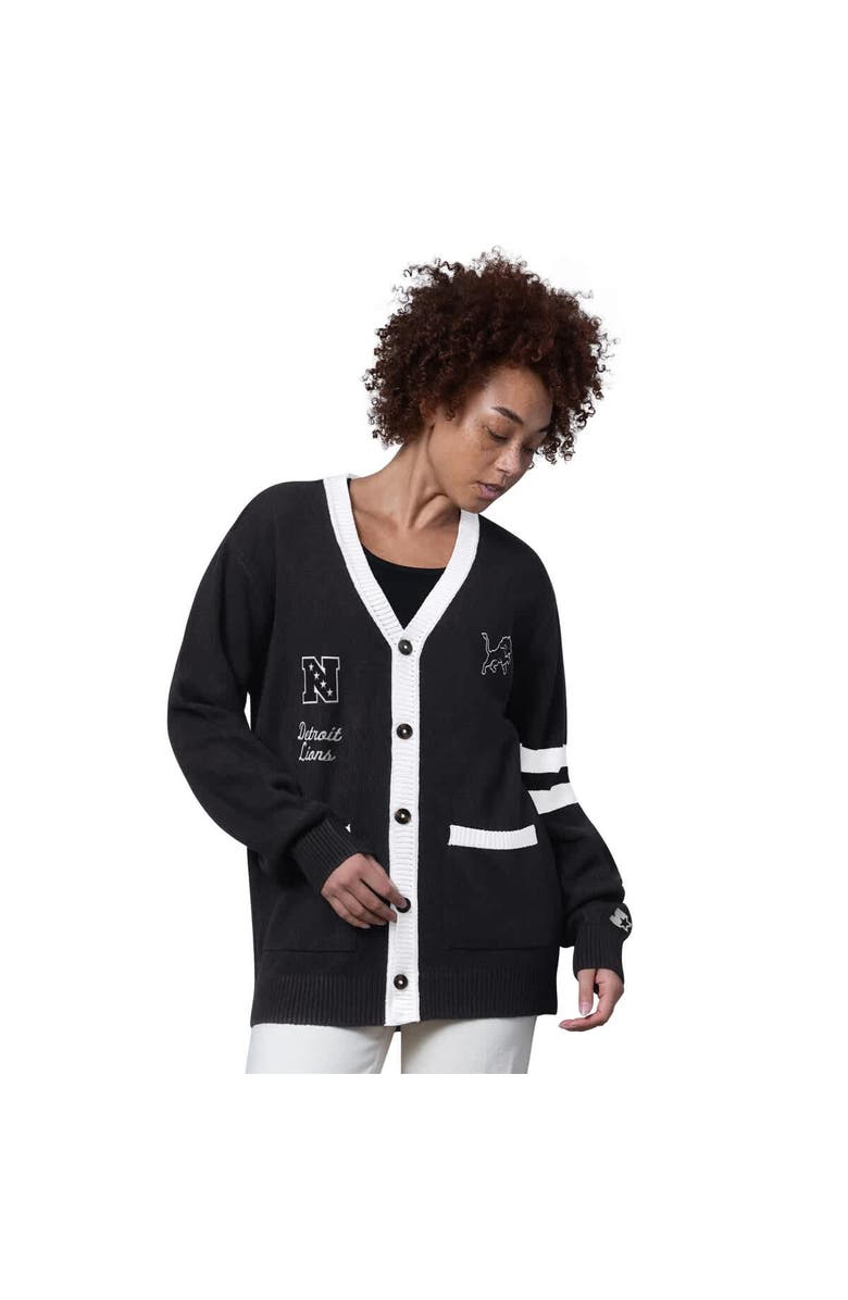 STARTER Women's Starter Black Detroit Lions Back Shot Button-Up Cardigan, Main, color, Black