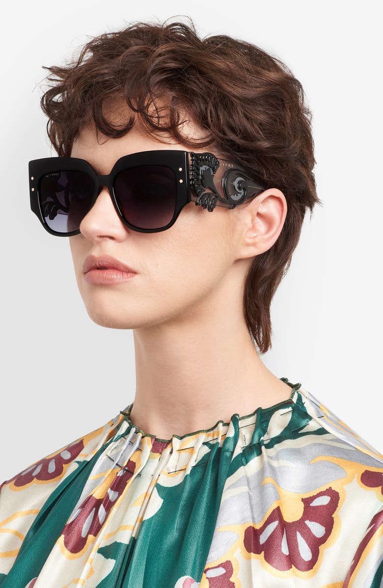 Etro Blossom 54mm Square Sunglasses, Alternate, color, Black/ Dark Grey Sf