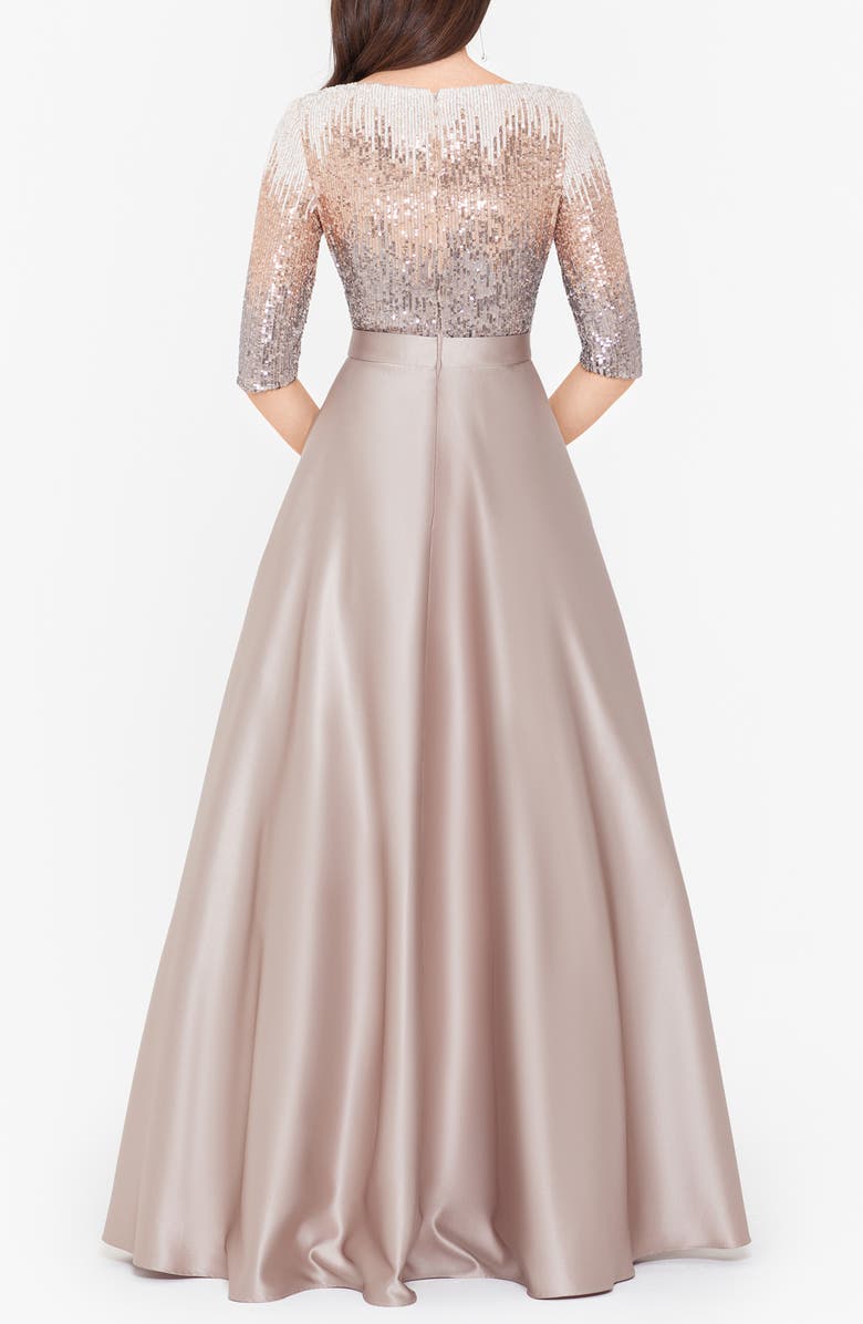 Betsy & Adam Sequin & Satin Ballgown, Alternate, color, Mocha