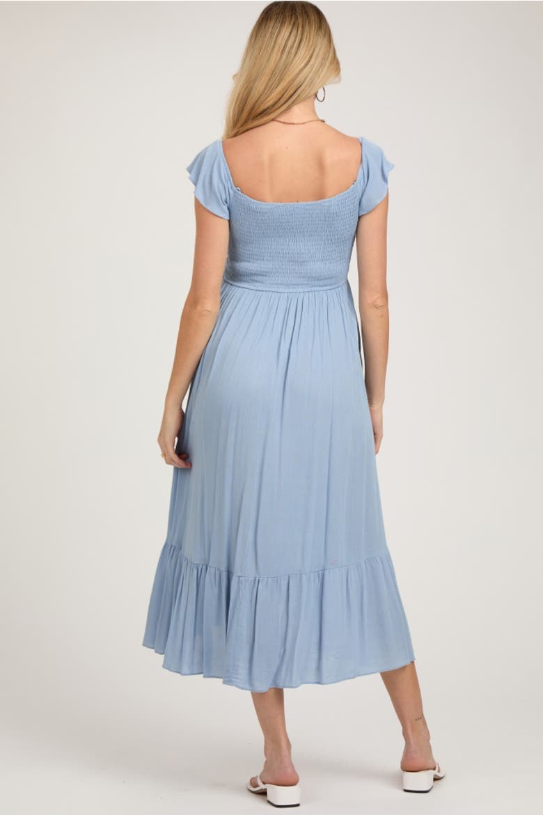 Smocked Ruched Ruffle Hem Maxi Dress, Alternate, color, Light Blue
