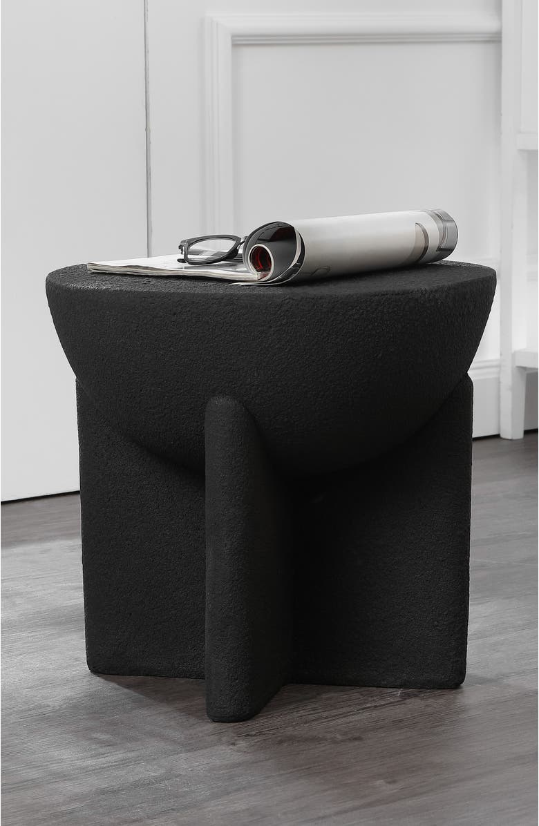 JONATHAN Y Brady 16.25" Minimalist Modern Drum Indoor/Outdoor Accent Table, Alternate, color, Black Frosted