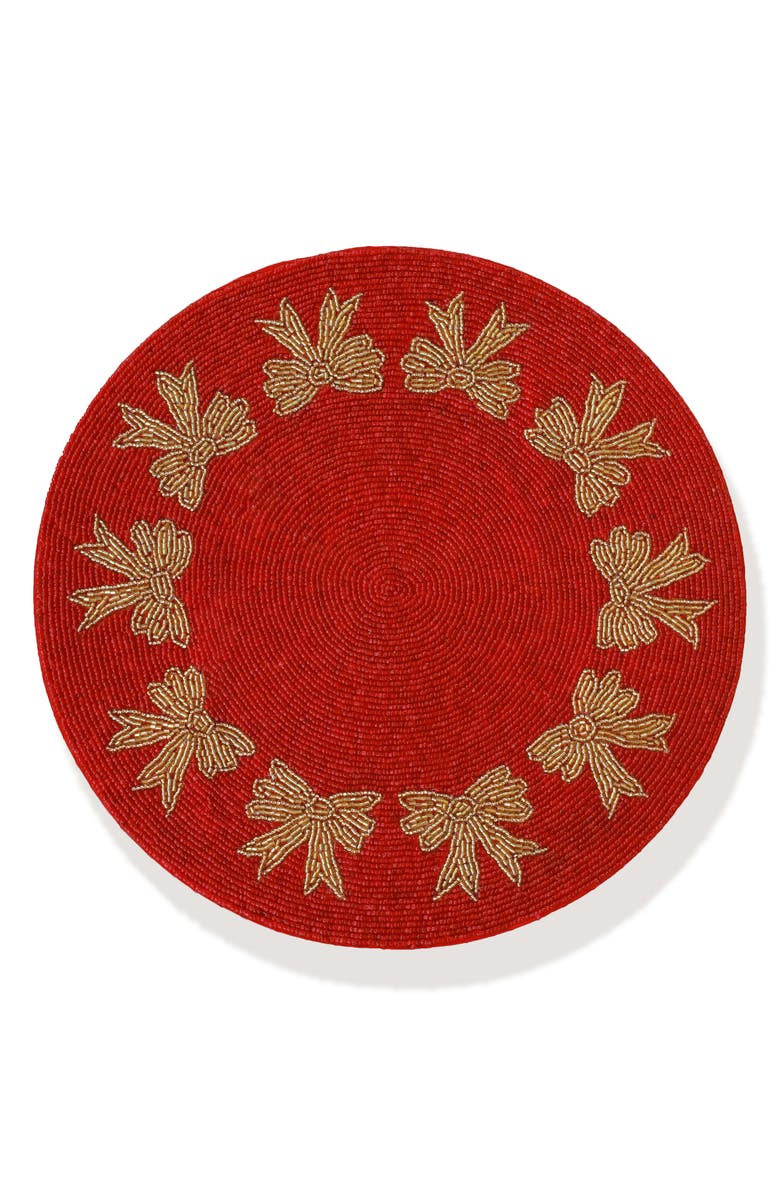Tiramisu Holiday Bow Beaded Placemat, Main, color, Red/ Gold