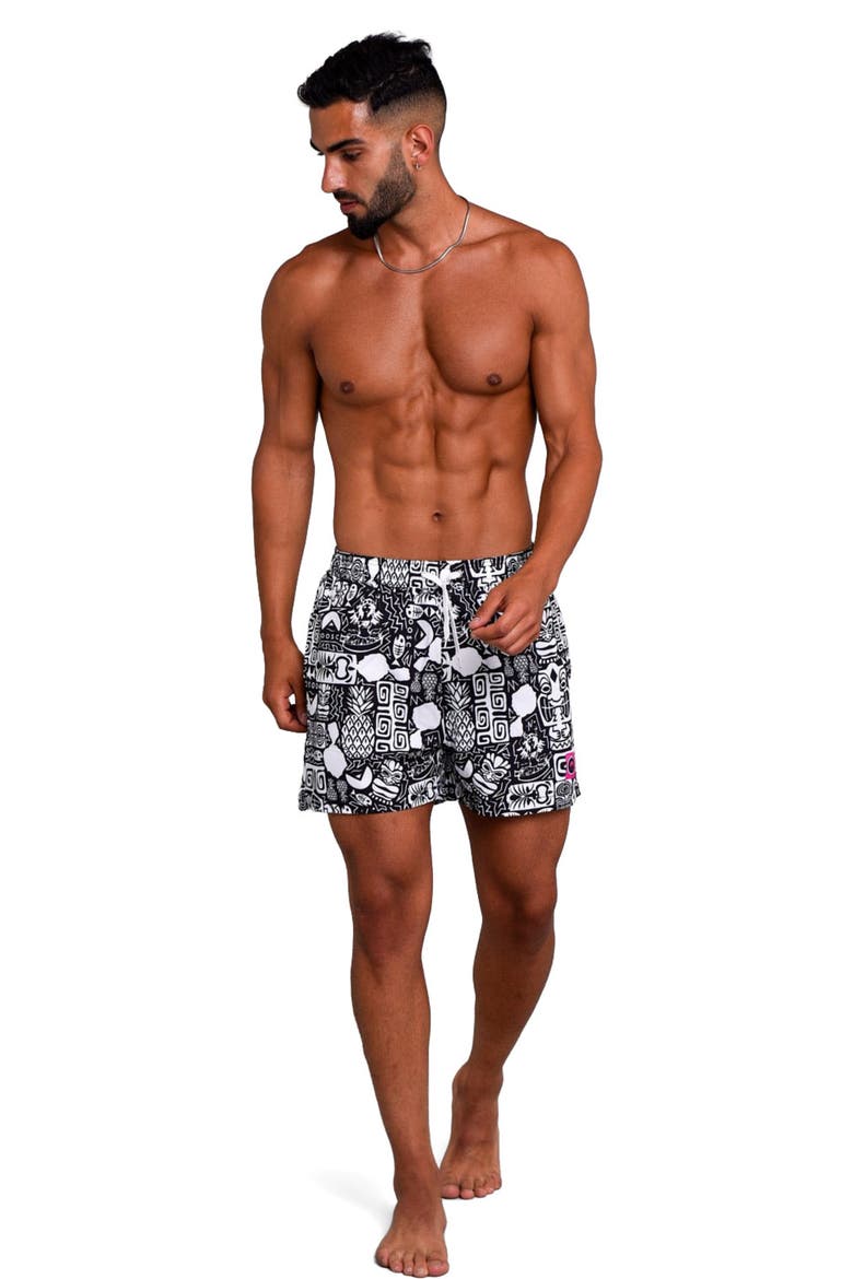 Tahiti Men's Swim Shorts, Alternate, color, black and white