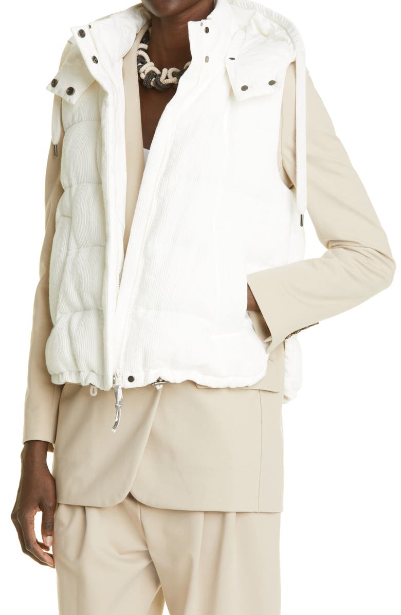 Brunello Cucinelli Linen Blend Hooded Down Vest, Alternate, color, 