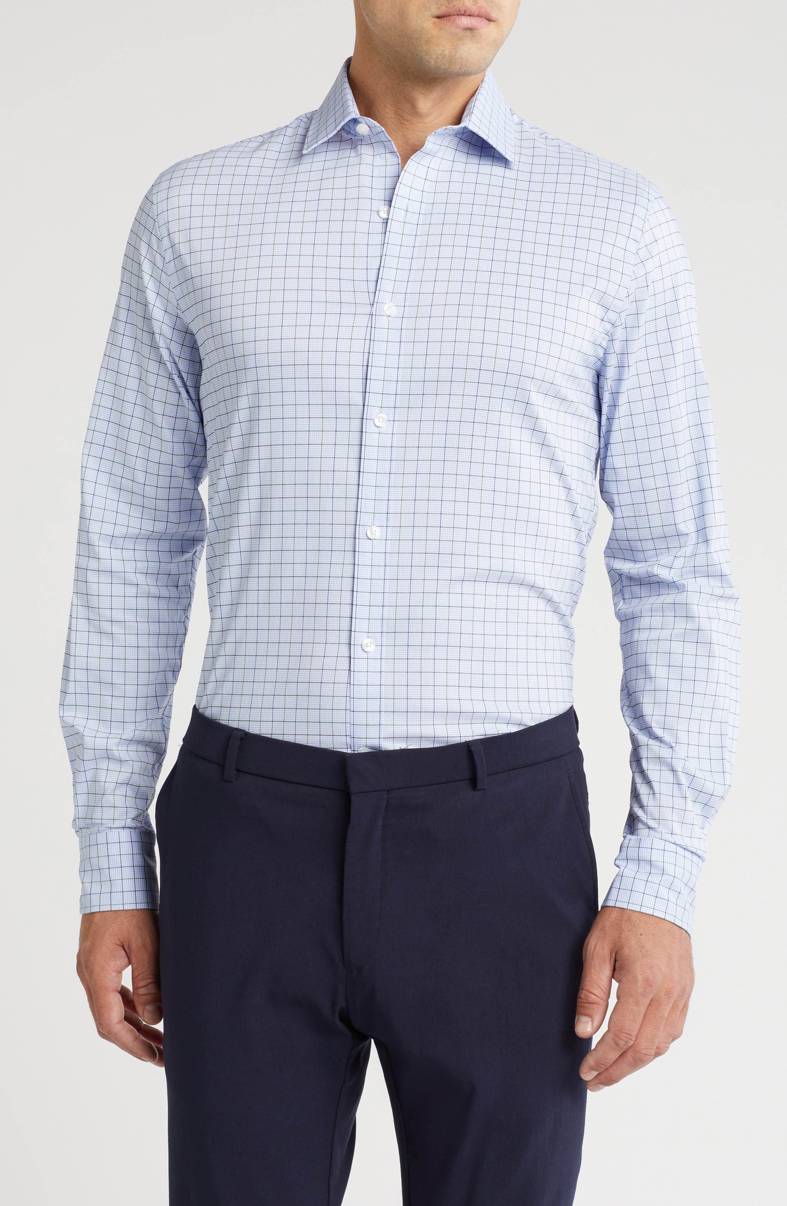 Tommy Hilfiger Check All-Season Stretch Long Sleeve Slim Fit Dress Shirt