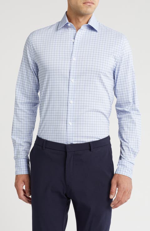 Check All-Season Stretch Long Sleeve Slim Fit Dress Shirt