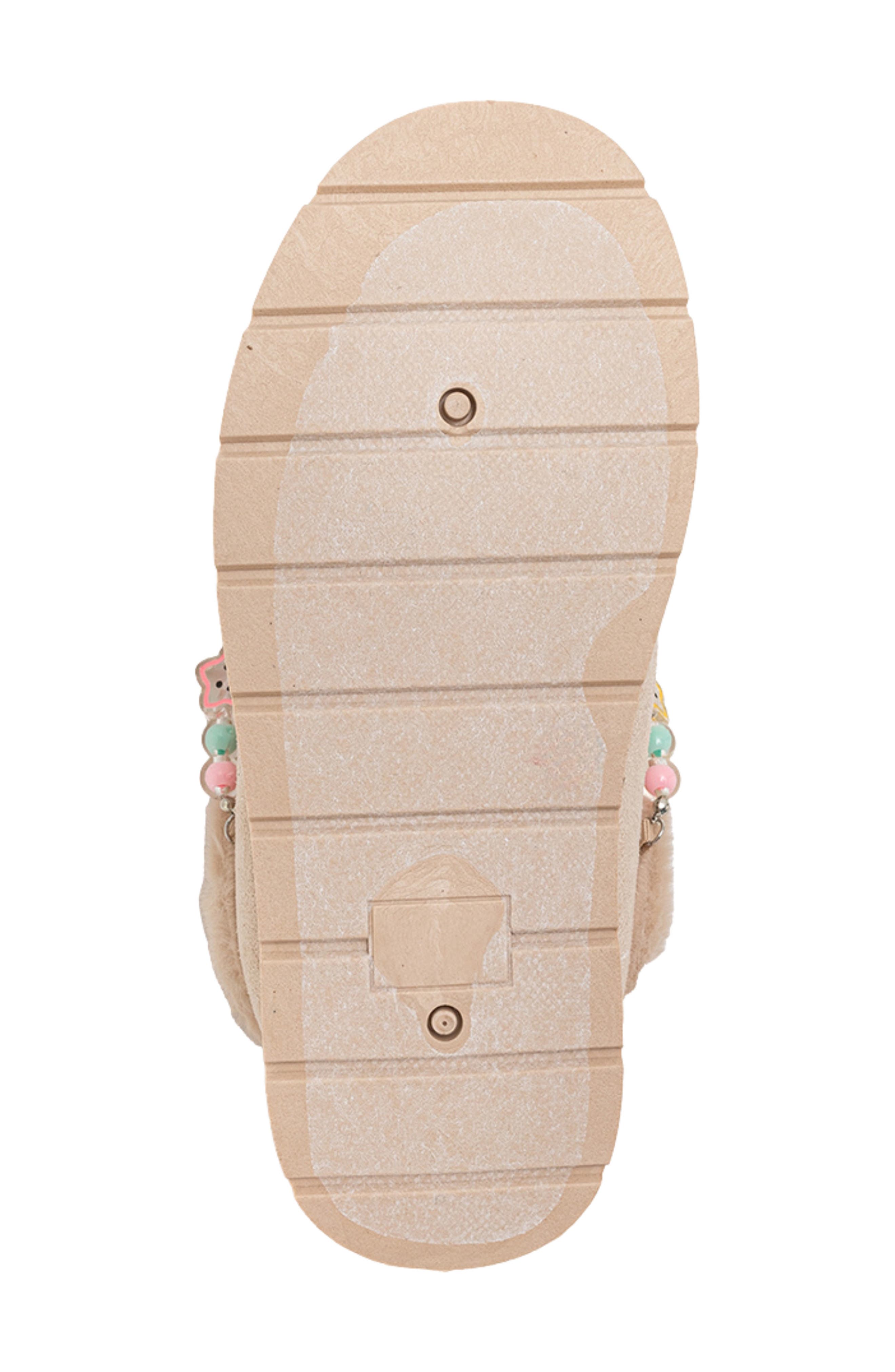 bebe Kids' Cozy Friendship Beaded Faux Fur Trim Slipper, Alternate, color, 