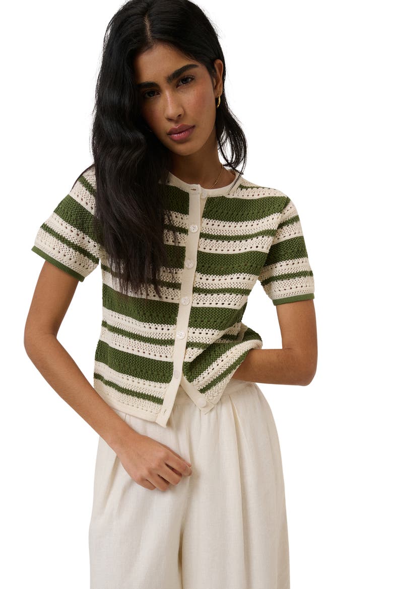 Open Knit Short Sleeve Cardigan, Alternate, color, GREEN MULTI
