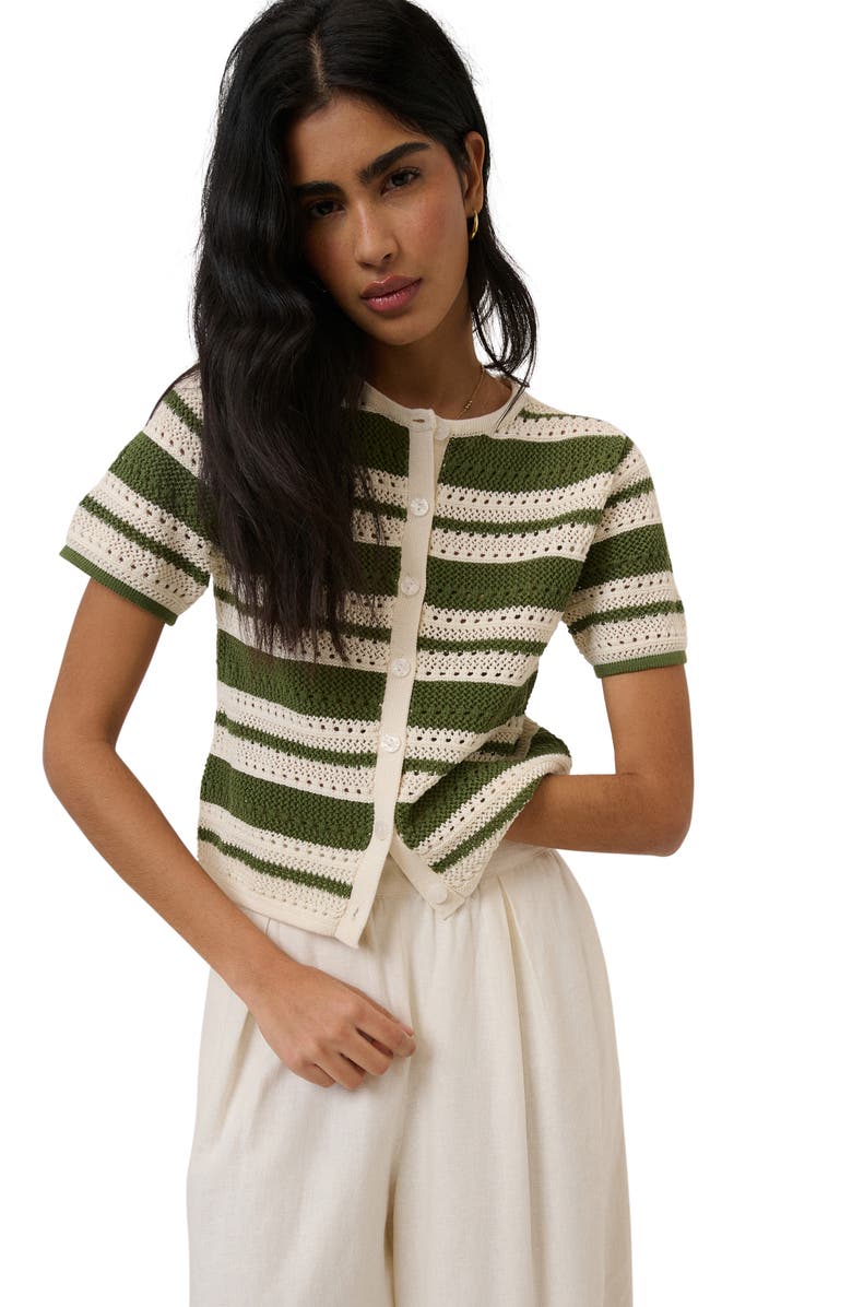 Nobody's Child Open Knit Short Sleeve Cardigan, Alternate, color, Green Multi