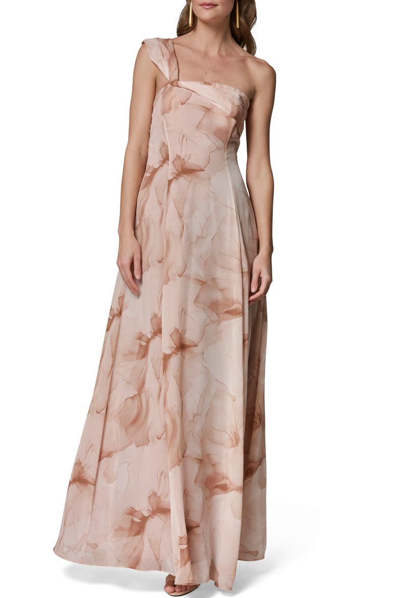 Floral Print Asymmetric Gown, Main, color, UMBRIA MUL