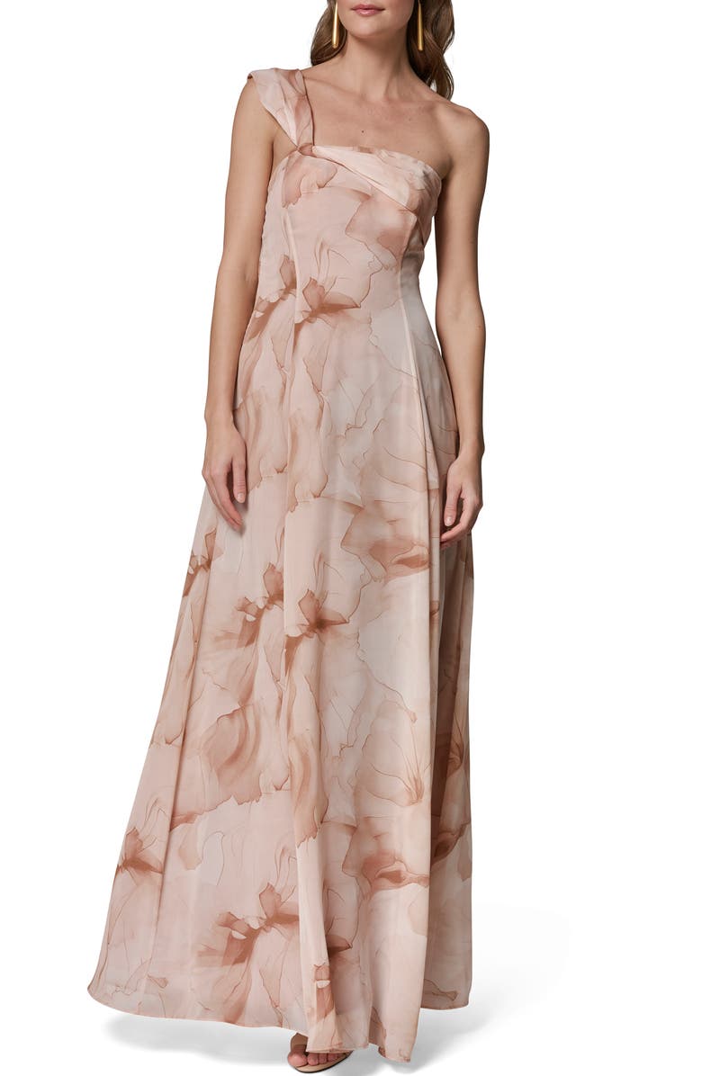 Donna Karan New York Floral Print Asymmetric Gown, Main, color, Umbria Mul