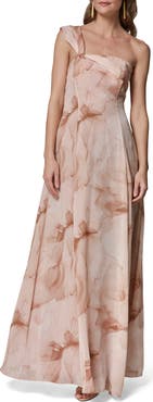 Donna Karan New York Floral Print Asymmetric Gown