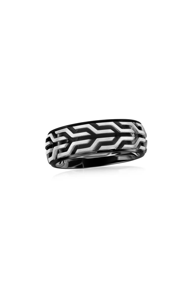 Men's Textured Two-Tone Ring, Main, color, BLACK