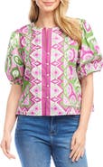 Karen Kane Printed Puff Sleeve Cotton Button-Up Top