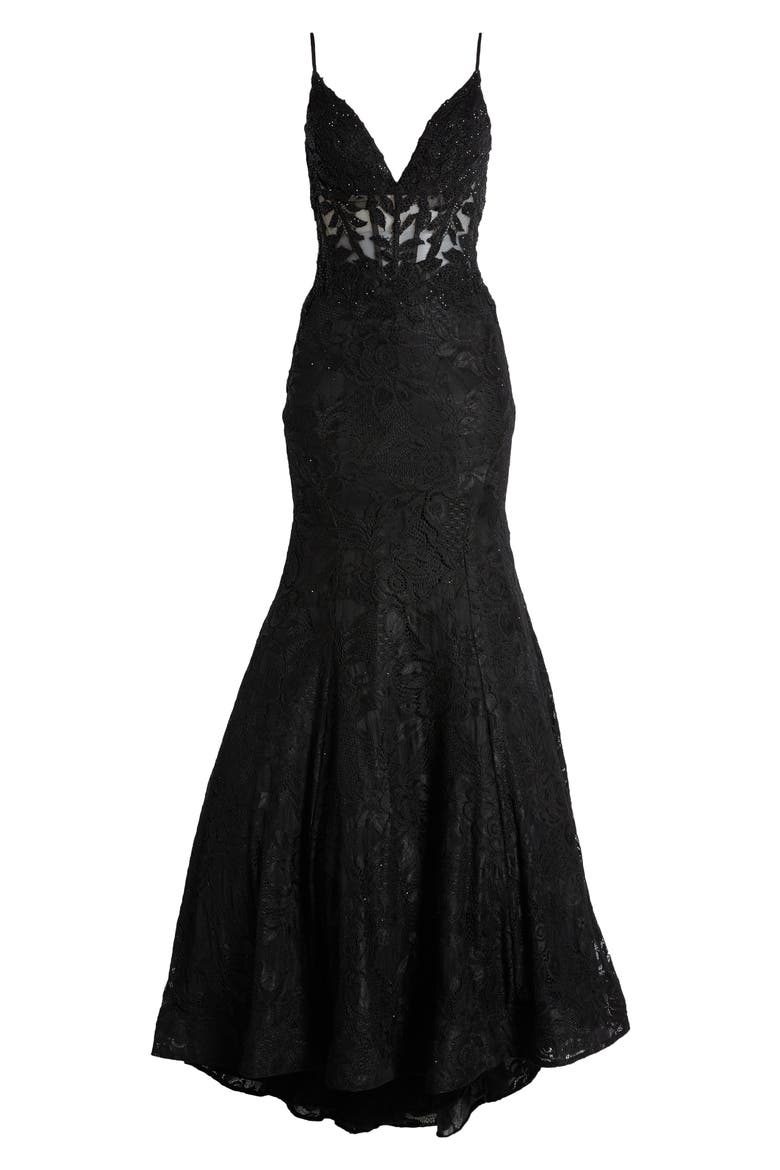 Lace Mermaid Gown, Alternate, color, BLACK