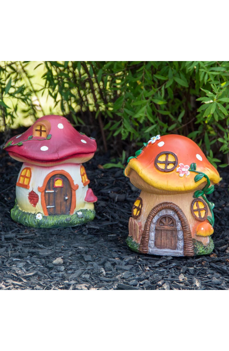 Northlight 6.25" Orange Mushroom House Outdoor Garden Statue, Alternate, color, Orange