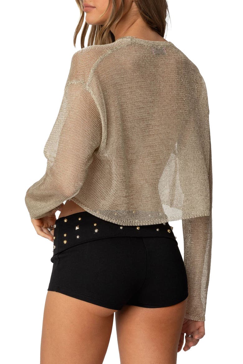 Aviva Crop Metallic Semisheer Sweater, Alternate, color, GOLD