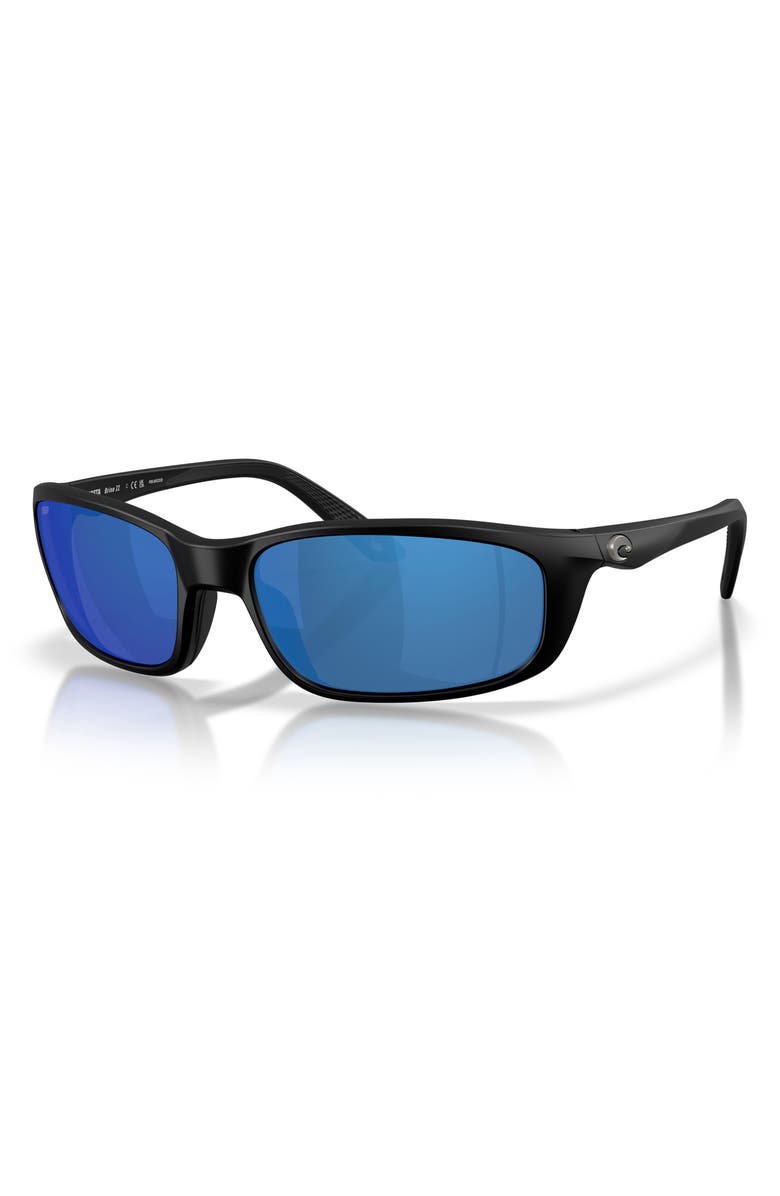 Costa Del Mar Brine II 59mm Polarized Rectangular Sunglasses, Alternate, color, Matte Black / Blue Mirror