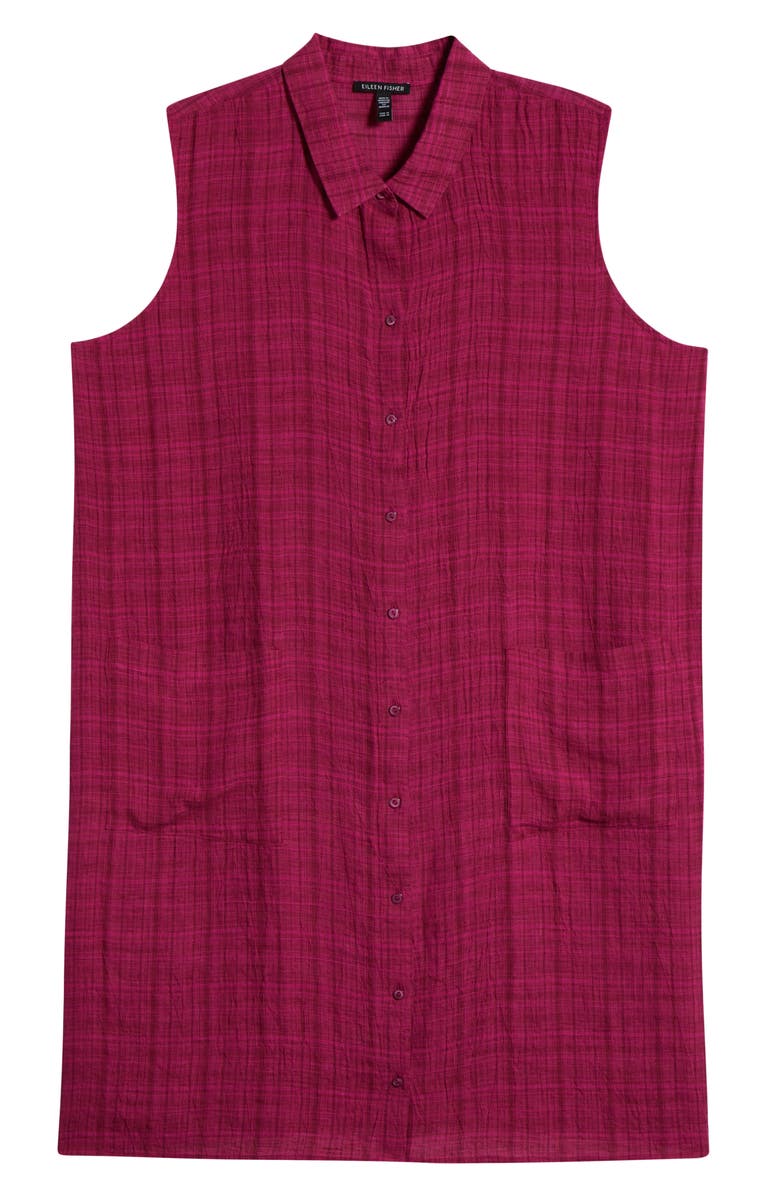 Eileen Fisher Plaid Sleeveless Organic Linen Shift Dress, Alternate, color, Sangria