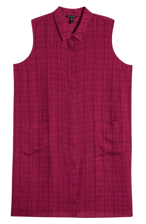 Eileen Fisher Plaid Sleeveless Organic Linen Shift Dress In Red
